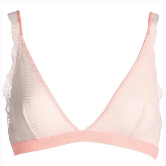 Free People Plunge Mesh Lace Trim Pink Bralette - Picture 1 of 8